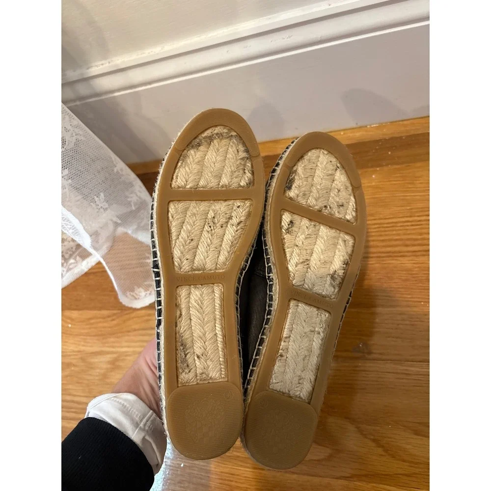 Vince Camuto Black Leather Espadrille Flats‎ Slip On Shoes Womens Size 9.5